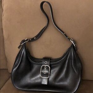 Coach Black Leather Shoulder Bag with Buckle Strap